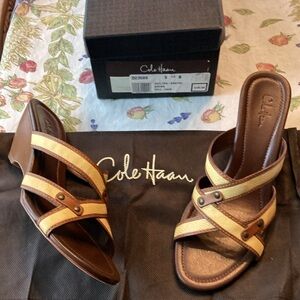 Cole Haan, Ashlynn,  Yellow and Brown Sandals with Leather Straps. New!